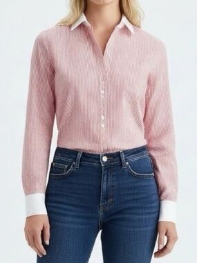 Classic Directions Red Striped Button Down Shirt